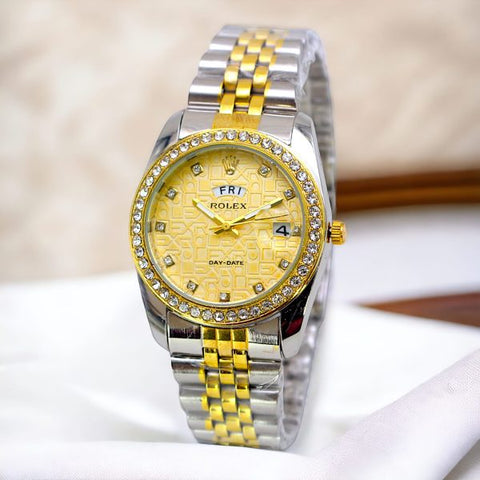 Rolex Luxury Stone With Date & Day Chain Wristwatch